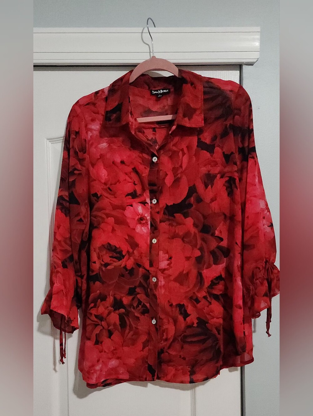 Sara Michelle Red Floral Button-Down Blouse